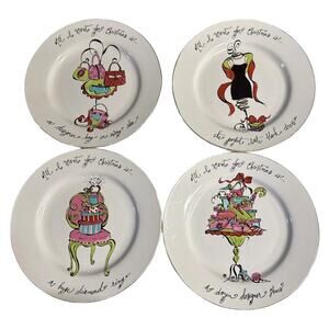 Rosanna Christmas Dessert Plates Set 4 Whimsical Holiday Sayings  8" in diameter